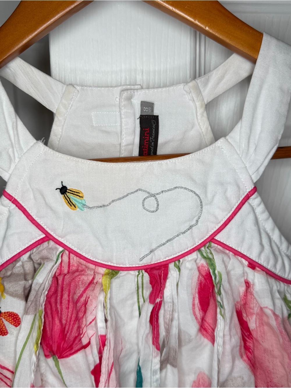 Catimini Girls Floral Pleated Embroidered Sleeveless Dress Sz 8 Pink Colorful - Picture 2 of 9